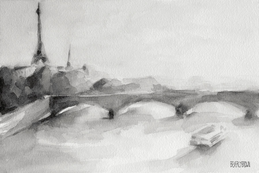 Paris Painting - Painting of Paris Bridge on the Seine with Eiffel Tower by Beverly Brown Prints