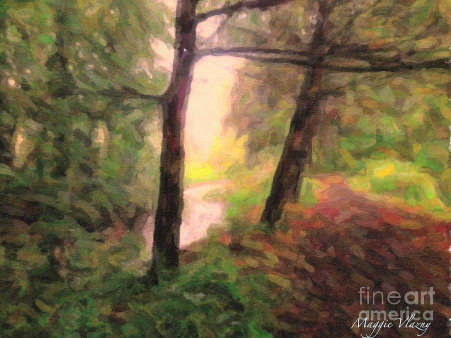 Landscape Painting of Path into Woods Mixed Media by Femina Photo Art By Maggie