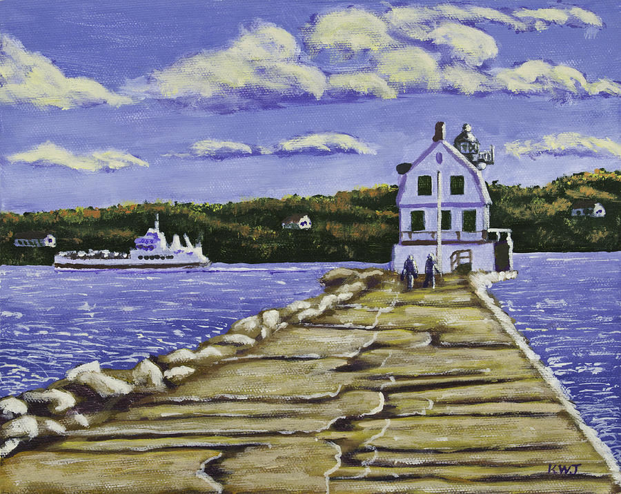Rockland Breakwater Lighthouse In Maine Painting by Keith