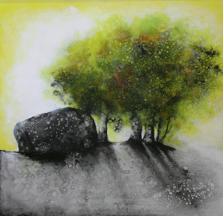 Painting Of Trees Growing Beside Large Photograph by Ikon Images
