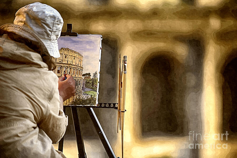 Colosseum Photograph - Painting the Colosseum by Stefano Senise Colosseum Photograph - Painting the Colosseum by Stefano Senise