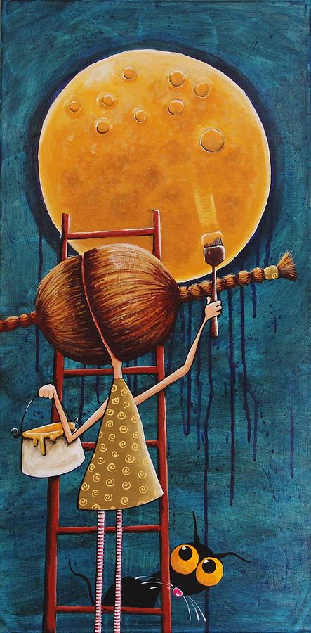 Girl Painting - Painting the moon by Lucia Stewart