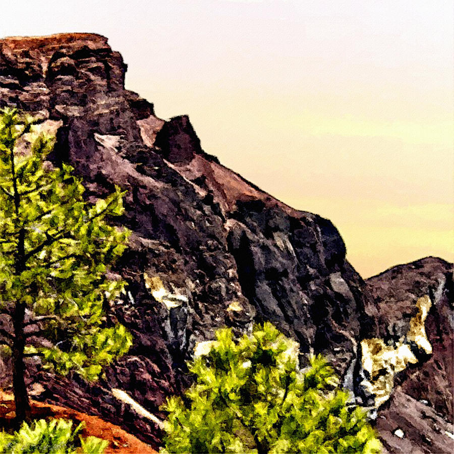 Sunset Painting - Painting Volcanic Mountain Flagstaff Arizona by Bob and Nadine Johnston