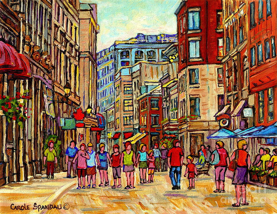 Paintings Of Rue St Paul Vieux Montreal Strolling By Paris Style Cafes Old Port City Scene Cspandau  Painting by Carole Spandau