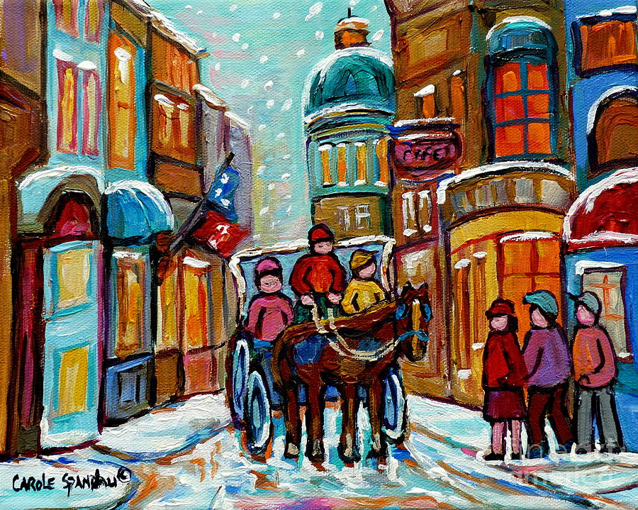 Paintings Of Snowscenes Old Montreal Winter Scene Art Horse And Buggy Old City Quebec Carole Spandau Painting by Carole Spandau