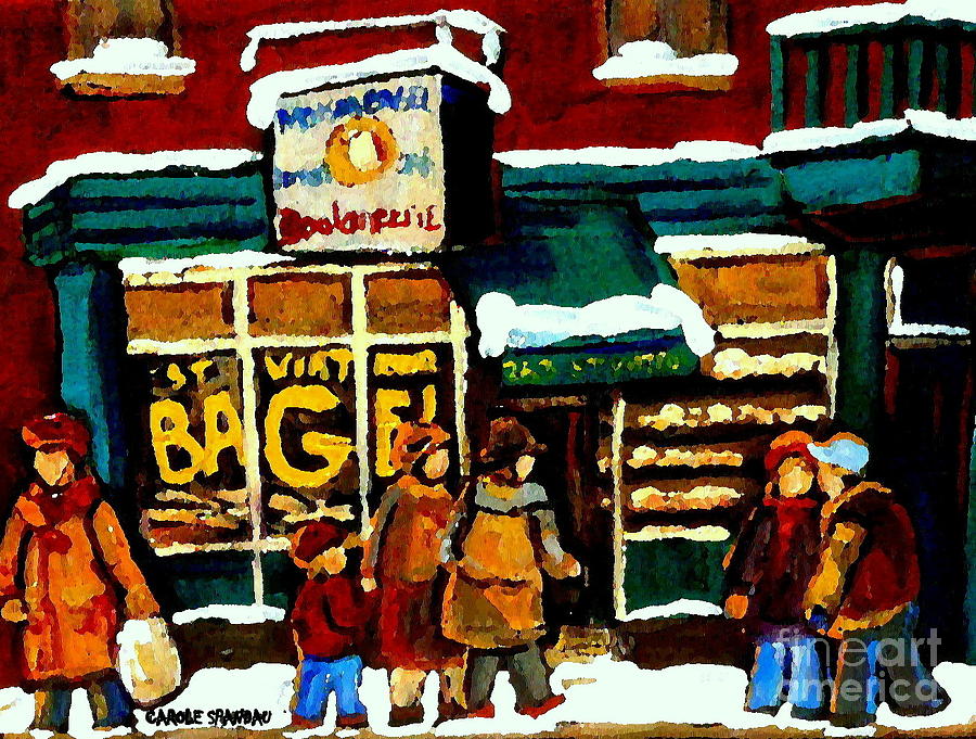 Paintings Of St Viateur Bagel Bakery Montreal Depanneur Deli Boulangerie Art Cityscene C Spandau Painting by Carole Spandau