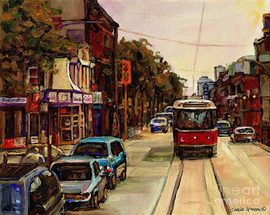 Paintings Of Toronto Italian Resto Take The Tram To College And Clinton Carole  Painting by Carole Spandau