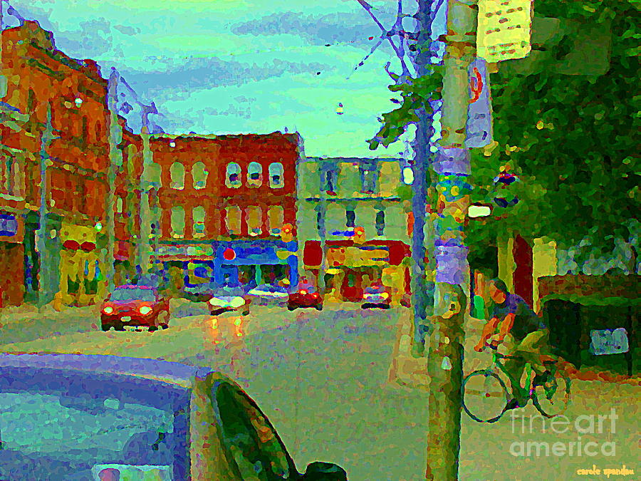 Paintings Of Toronto Street Scenes Biking By Lennies Grocery Store On  Parliament St Cspandau Art Painting by Carole Spandau