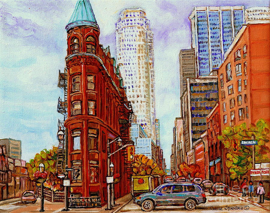 Paintings Of Toronto The Flat Iron Building Front Street And Church Toronto Skyline Art C Spandau Painting by Carole Spandau