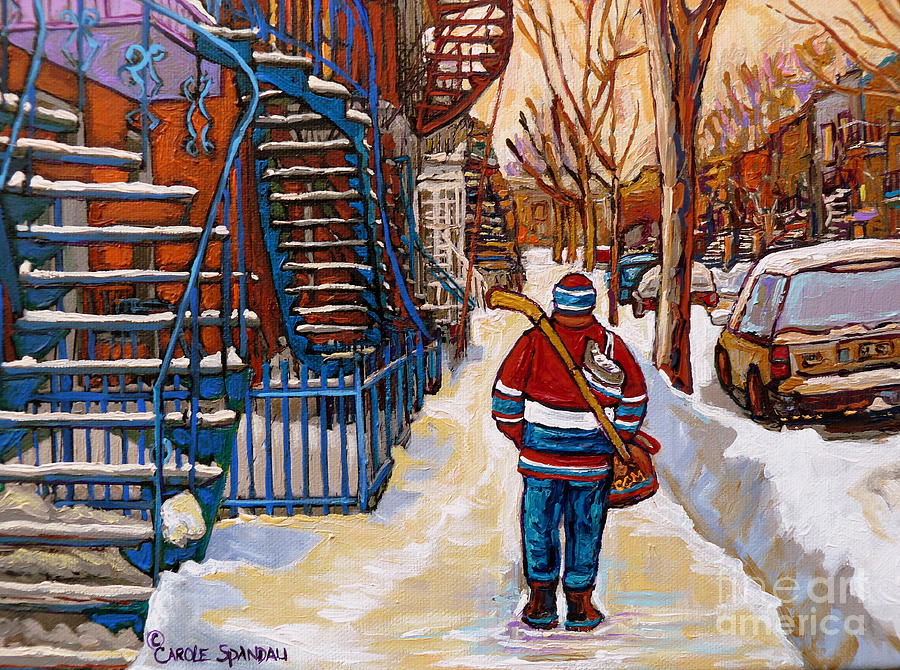 Paintings Of Verdun Montreal Staircases In Winter Walking Home After ...