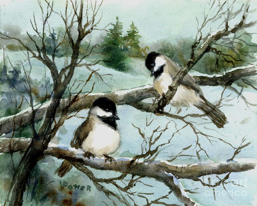 Pair of Chickadees Painting by Virginia Potter