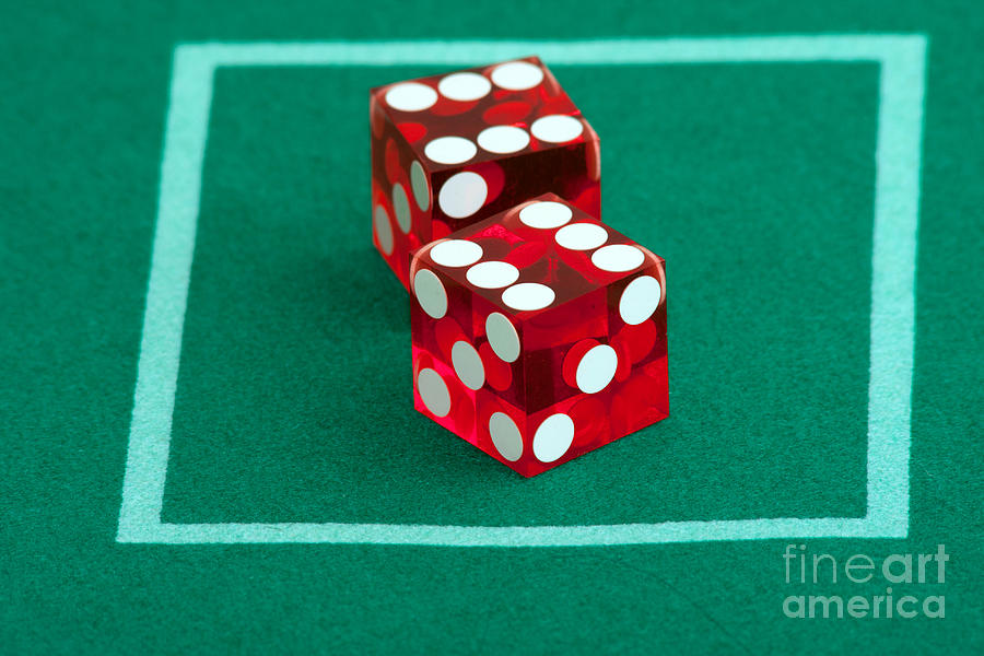 Cube Photograph - Pair Of Dice On Casino Felt by Gunter Nezhoda