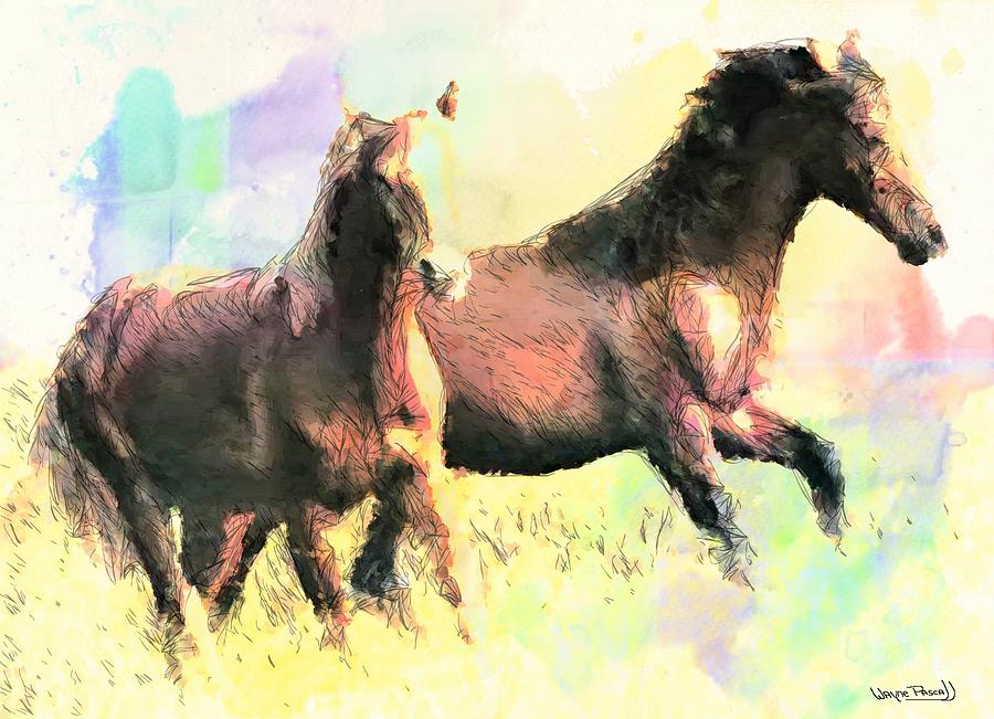Pair of Horses Painting by Wayne Pascall