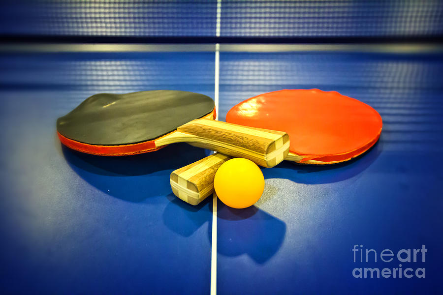 Sports Photograph - Pair of Ping-pong Bats Table Tennis Paddles Rackets on Blue by Beverly Claire Kaiya