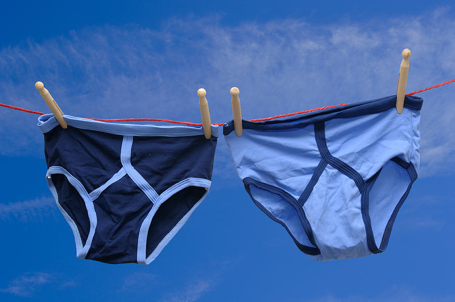 Pair Of Retro Male Underpants On A Washing Line Photograph by John Shepherd