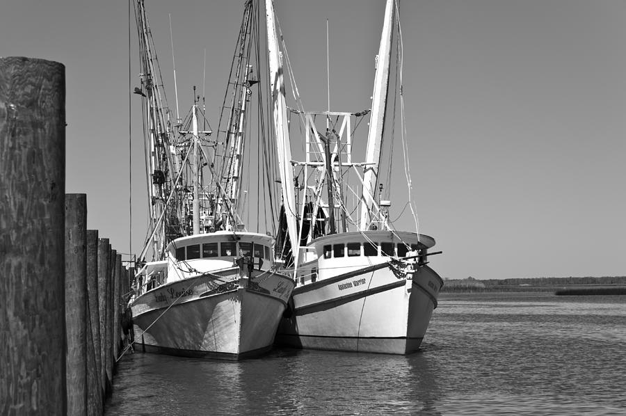 Pair of Shrimp Boats B/W Photograph by Alan Tonnesen