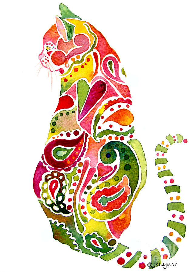 Paisley Cat 2 Painting by Jo Lynch