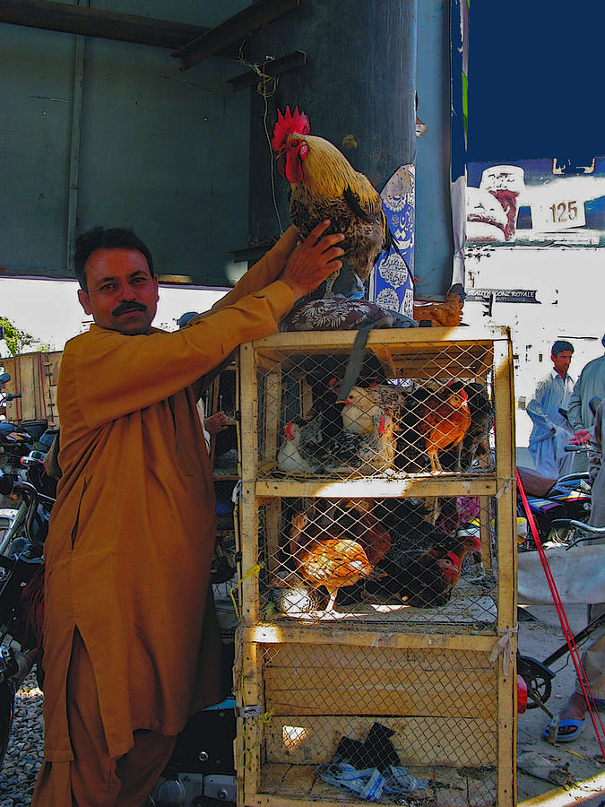 Bird Photograph - Pakistan-The Chicken Seller by Lenore Senior