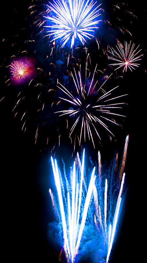 Independence Day Photograph - Pale Blue and Red Fireworks by Weston Westmoreland