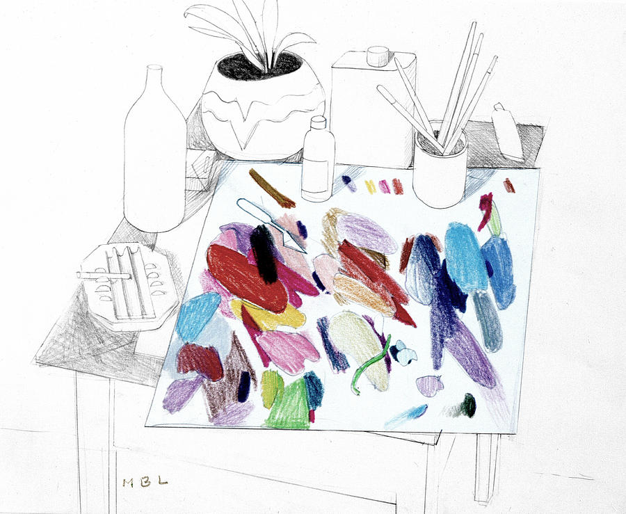 Palette on Table Drawing by Mark Lunde