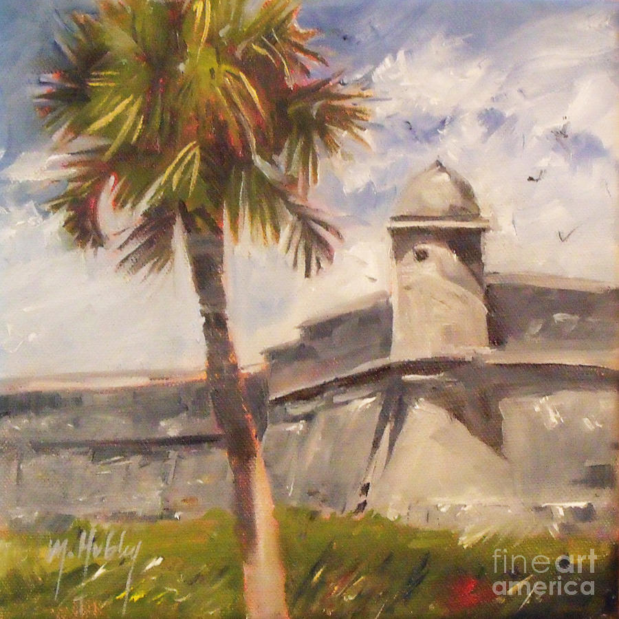 Palm at St. Augustine Castillo Fort Painting by Mary Hubley