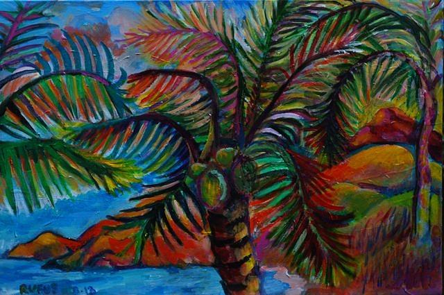 Colorful Painting - Palm Canopy by Rufus Norman Colorful Painting - Palm Canopy by Rufus Norman