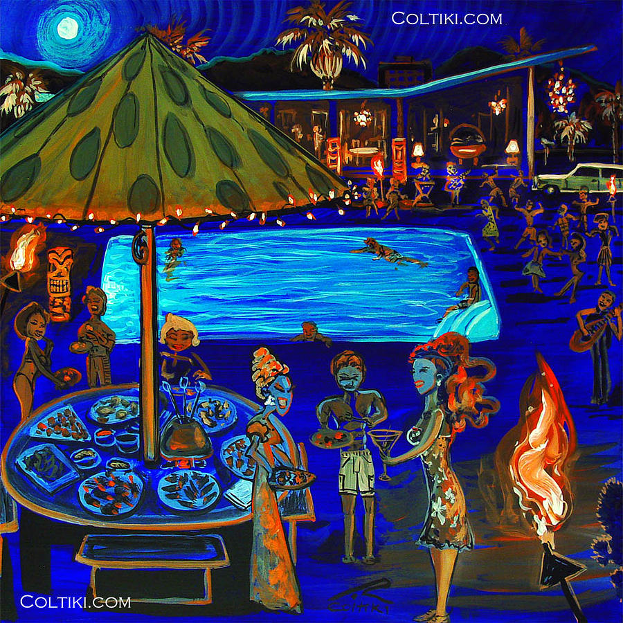 Palm Oasis Pool Party Painting by Coltiki Art - Pixels