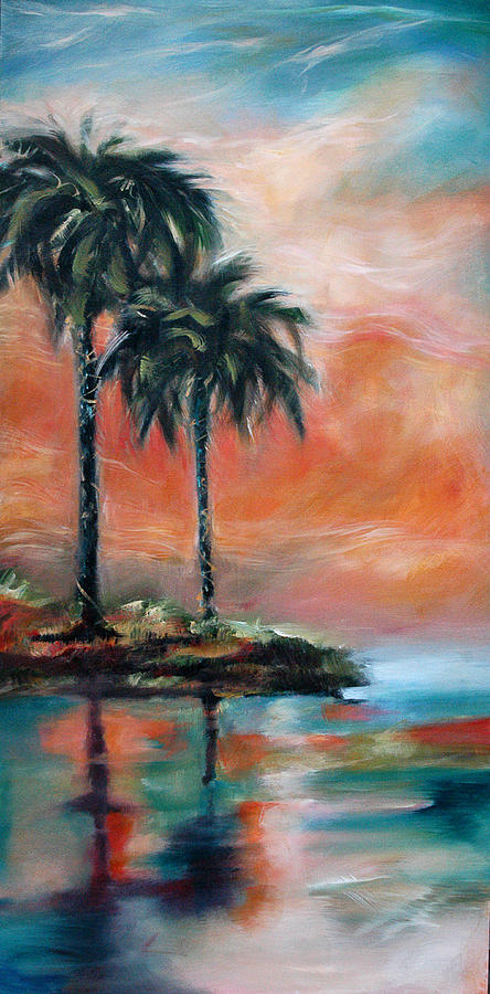 Palm Refection Sunset Painting by Linda Olsen