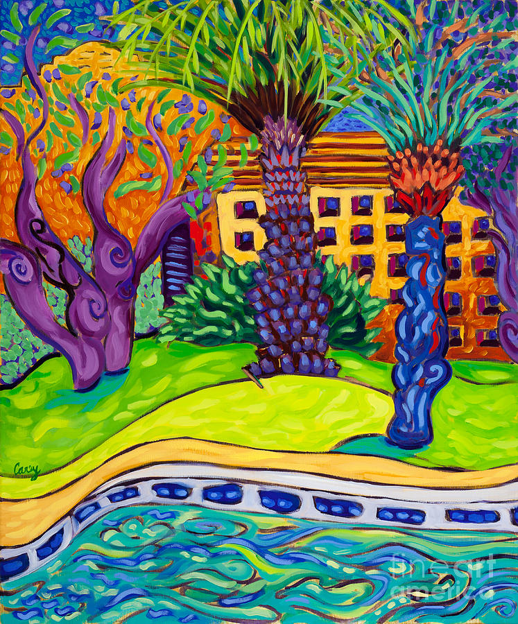 Palm Springs Poolside left Painting by Cathy Carey