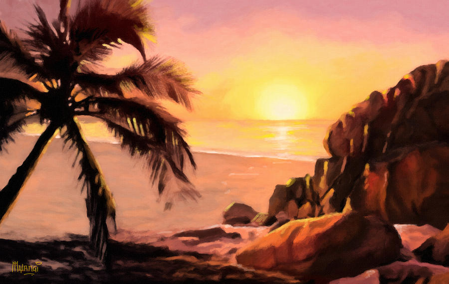 Sunset Painting - Palm Sunset by Anthony Mwangi