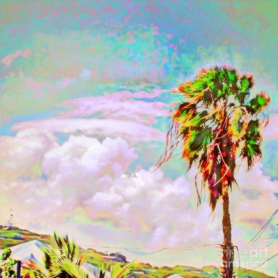 S Palm Tree Against Pastel Sky - Square Painting by Lyn Voytershark
