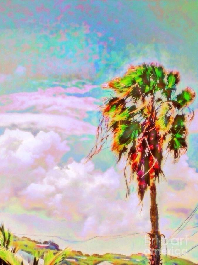 V Palm Tree Against Pastel Sky - Vertical Digital Art by Lyn Voytershark