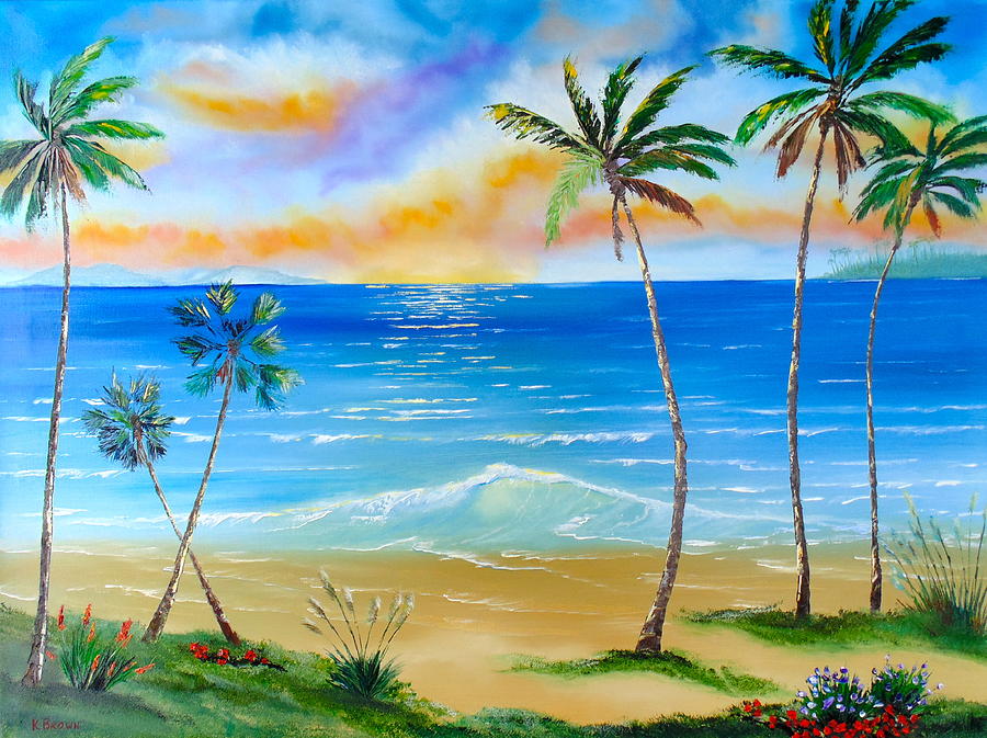 Acrylic on Canvas Original Landscape Painting Palm Tree Paradise