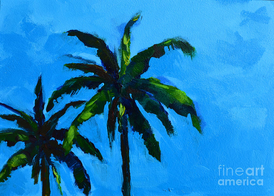 Palm Trees at Miami Beach with Blue Skies Painting by Patricia Awapara