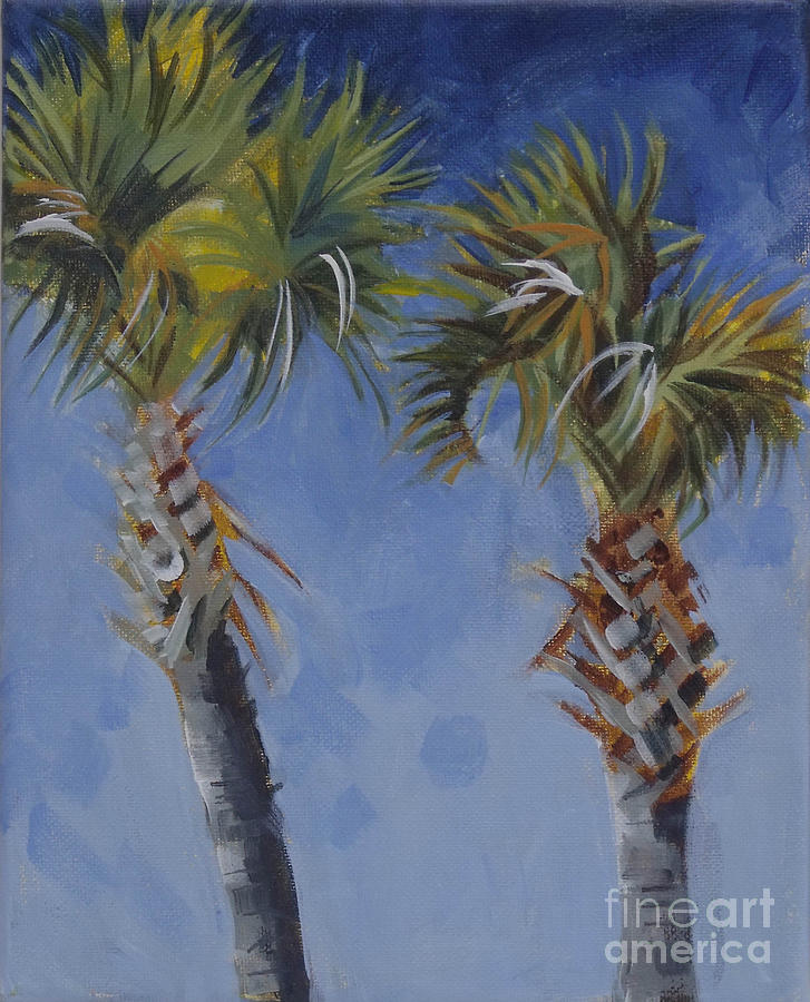 Palm Trees on Blue Painting by Mary Hubley