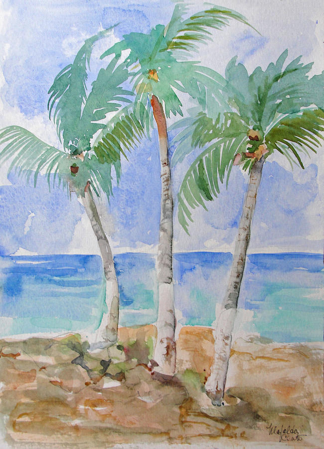 3 Palm trees study  Painting by Mafalda Cento