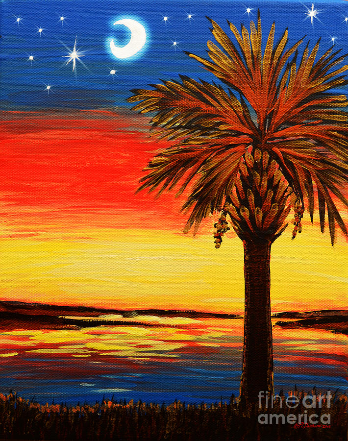 Palmetto Moon And Stars Painting by Pat Davidson