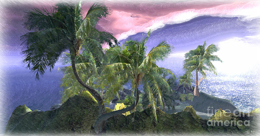 Palms and purple sky Digital Art by Susanne Baumann