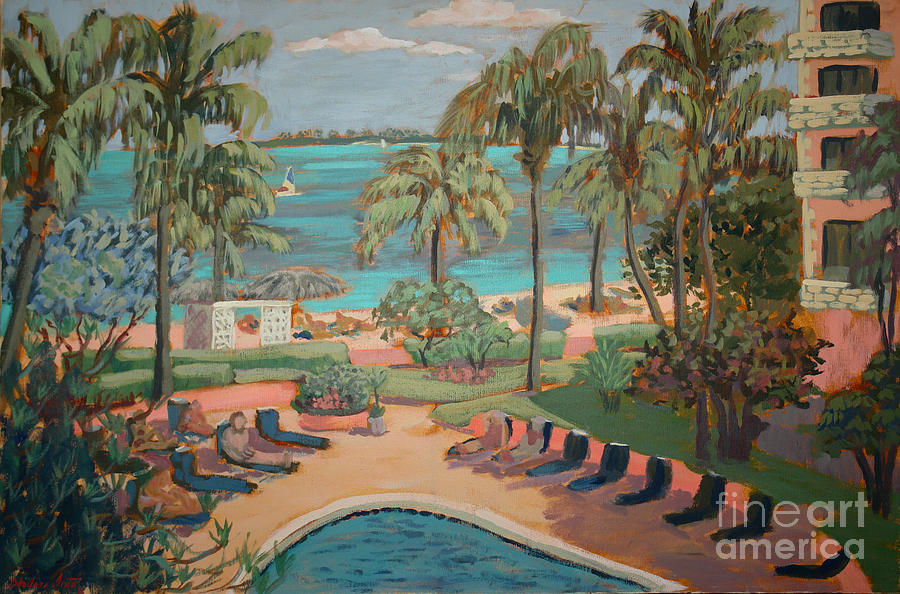 Palms by the beach Painting by Monica Elena