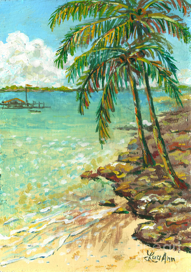 Palms on Point of Rocks Painting by Lou Ann Bagnall