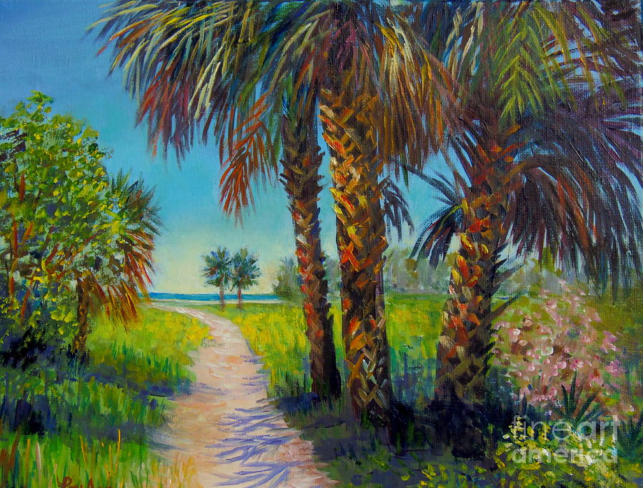 Palms on Siesta Key Path Painting by Lou Ann Bagnall