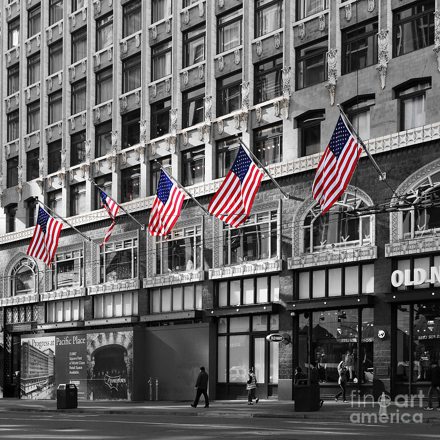 San Francisco Photograph - Palomar Hotel and Old Navy in Downtown San Francisco - 5D19799 - Black and White and Partial Color by Wingsdomain Art and Photography