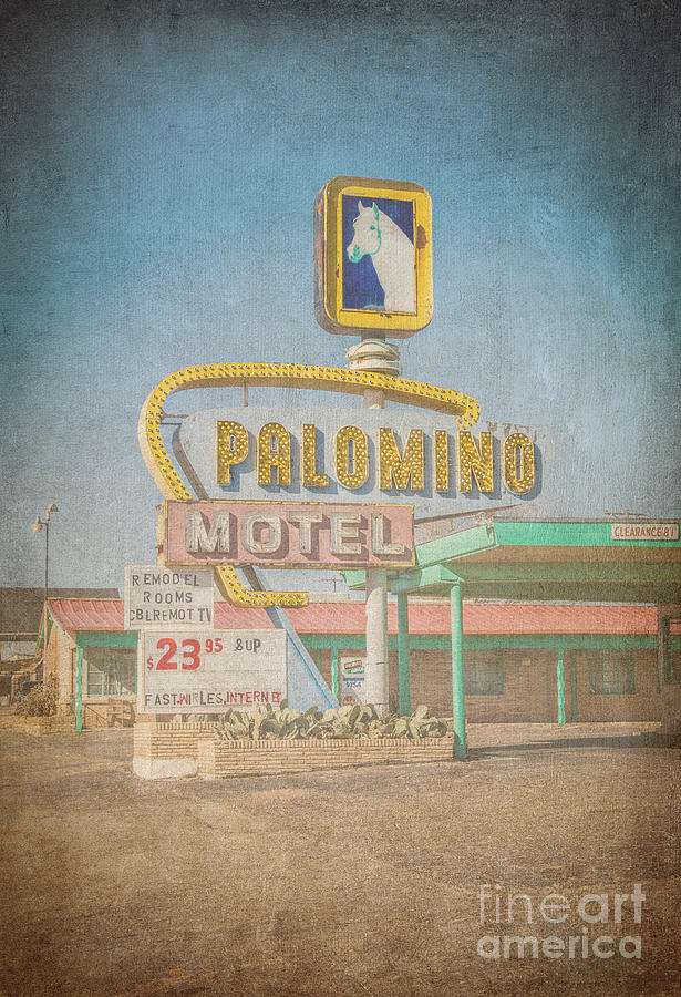 Palomino Motel Sign - Textured Photograph by Bob and Nancy Kendrick