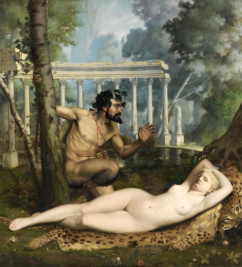 Pan and Venus Painting by Adolphe-Alexandre Lesrel