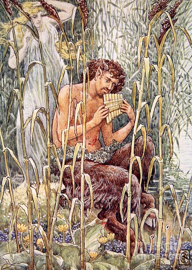 Music Painting - Pan Playing His Pipes by Walter Crane
