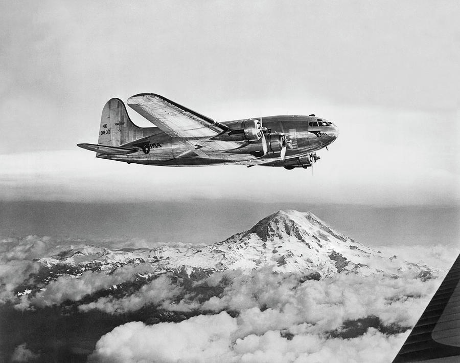 Transportation Photograph - PanAm Over Mt. Rainier by Underwood Archives