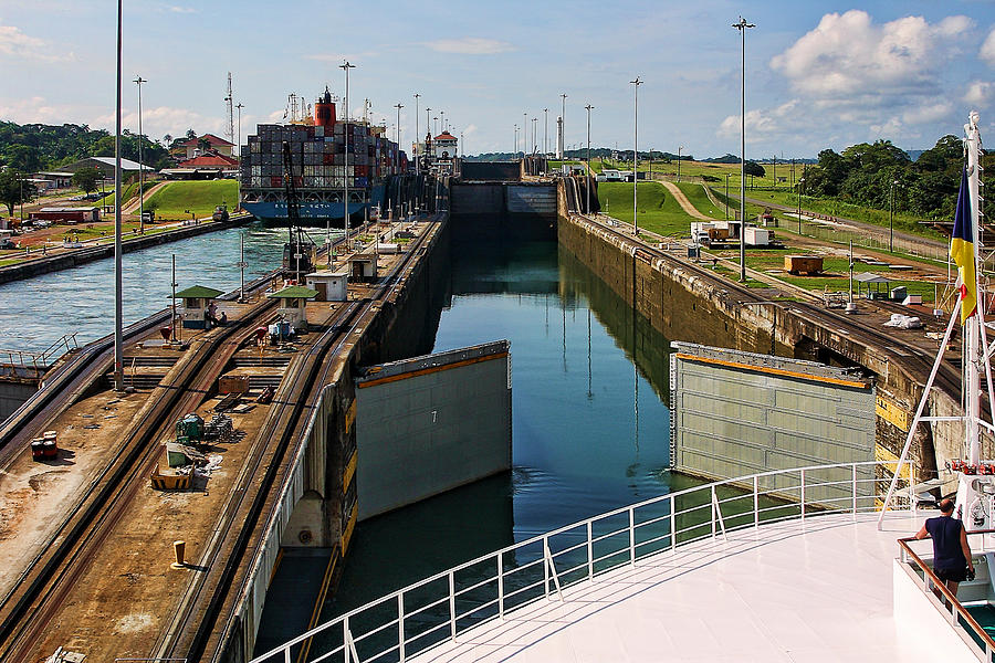 Panama Canal Locks with Ships Photograph by Linda Phelps