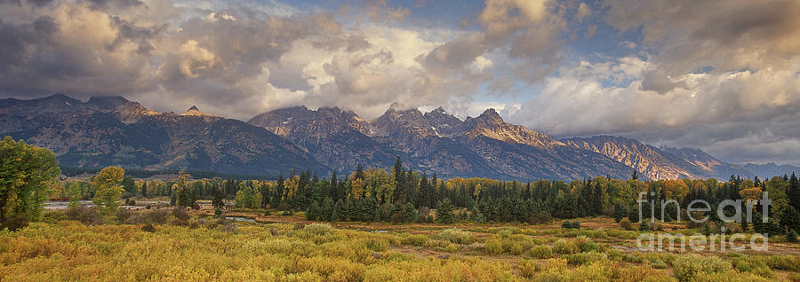 Panaroma Clearing Storm on a Fall Morning in Grand Tetons National Park Photograph by Dave Welling