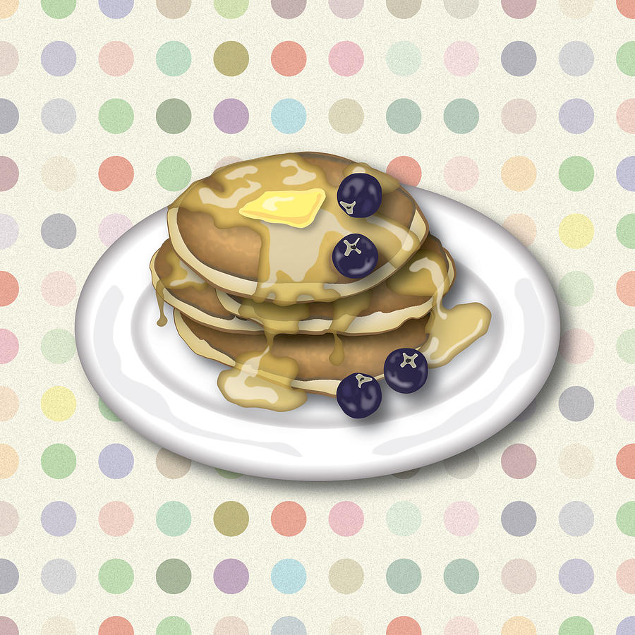 Blueberry Digital Art - Pancakes With Syrup And Blueberries by Ym Chin