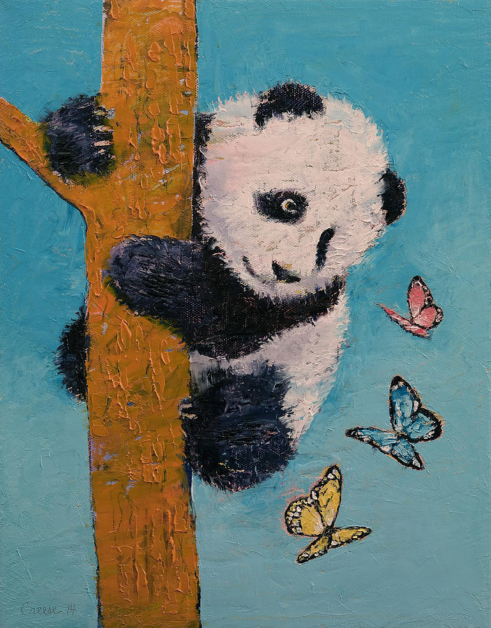 Panda Butterflies Painting by Michael Creese